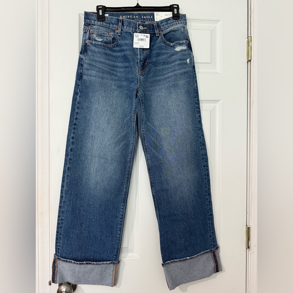 American Eagle Outfitters Blue Wide-Leg Cropped Jeans